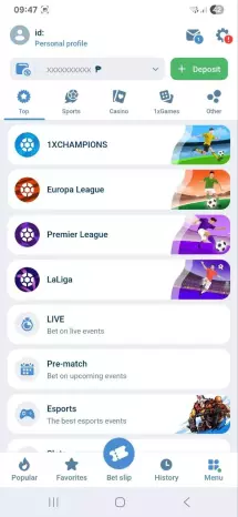 1xBet app screenshot 1